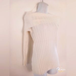 Women's off-white cowl neck off the shoulder lightweight sweater